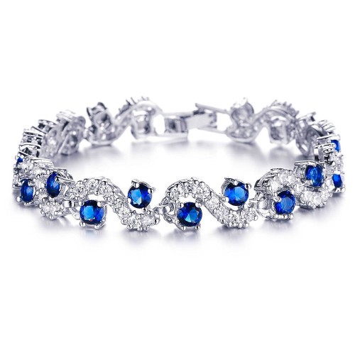#3103  Rich Royal Blue Crystal High Grade CZ Chain Bracelet For Women and Girls