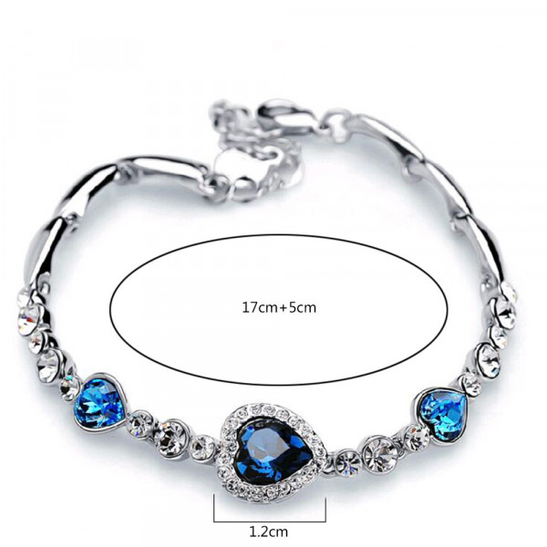 #3091 Womens Ladies Crystal Rhinestone Bangle Ocean Blue Bracelet Chain Heart #3091 Womens Ladies Crystal Rhinestone Bangle Ocean Blue Bracelet Chain Heart