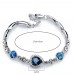 #3091 Womens Ladies Crystal Rhinestone Bangle Ocean Blue Bracelet Chain Heart