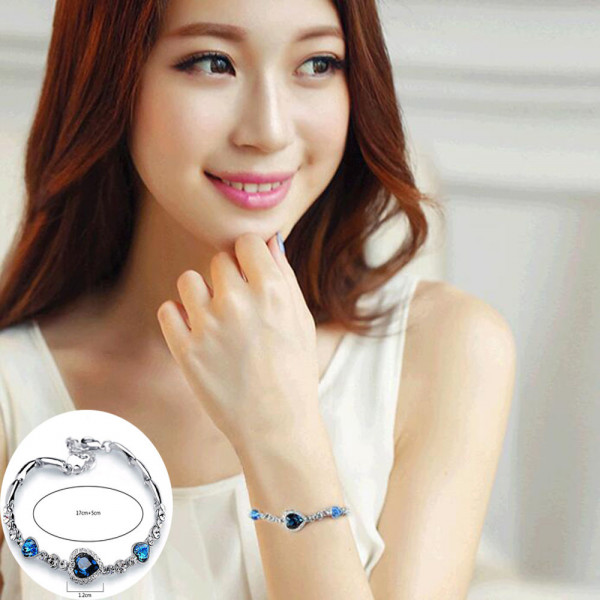 #3091 Womens Ladies Crystal Rhinestone Bangle Ocean Blue Bracelet Chain Heart #3091 Womens Ladies Crystal Rhinestone Bangle Ocean Blue Bracelet Chain Heart