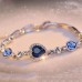 #3091 Womens Ladies Crystal Rhinestone Bangle Ocean Blue Bracelet Chain Heart