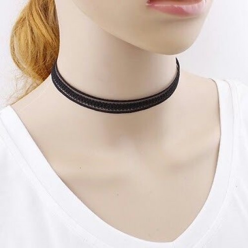 #8035 Stretch Tattoo Black Lace Velvet Choker Necklace Punk Retro Gothic Elastic