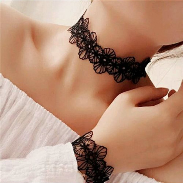 #8036 Black Lace Flower Chollar Choker Bracelet & Punk Collares Necklace #8036 Black Lace Flower Chollar Choker Bracelet & Punk Collares Necklace