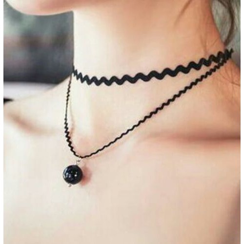 #8039 Celebrity Double Layer Black Imitation Leather Choker Necklace