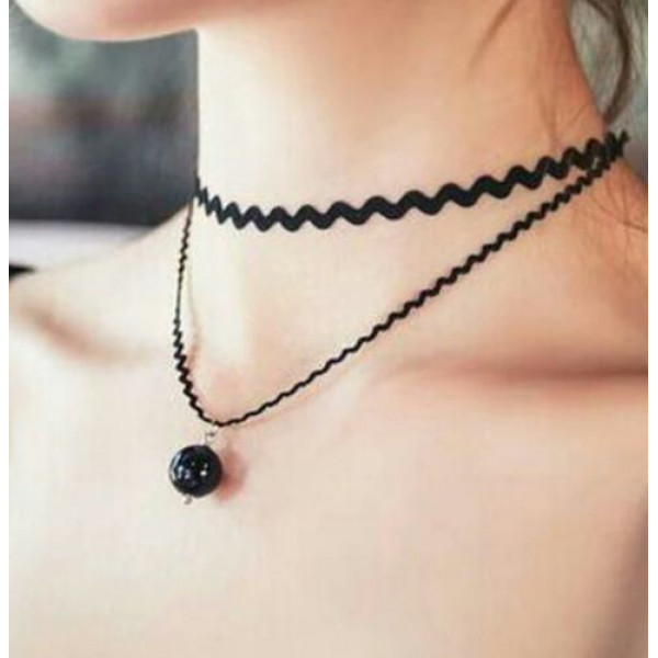 #8039 Celebrity Double Layer Black Imitation Leather Choker Necklace #8039 Celebrity Double Layer Black Imitation Leather Choker Necklace