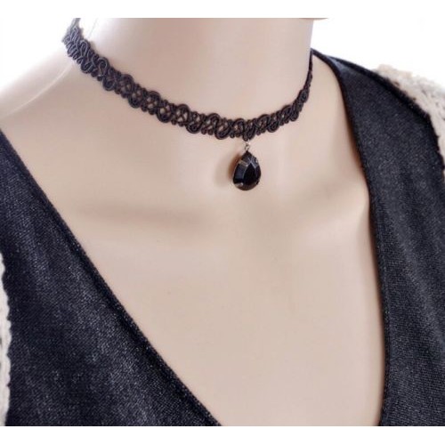 #8050 Black crystal pendant adjustable choker necklace luxury class Necklace