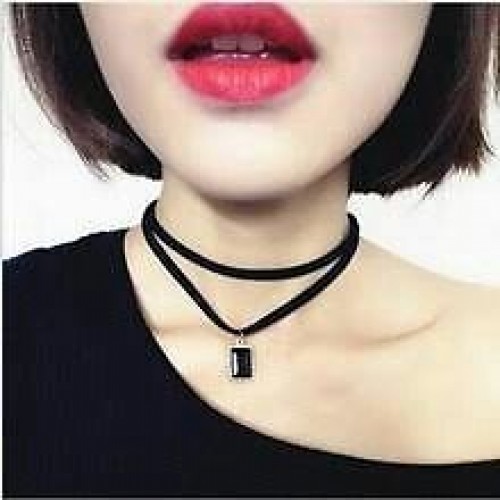 #8060 MultiLayer Chain Choker Necklace Gothic Chain Charm Gem Pendant Choker