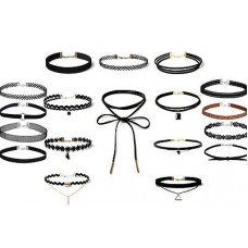 #8062 New Fashion 18Pcs/set Women Black Rope Choker Necklace