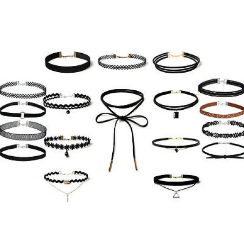 #8062 New Fashion 18Pcs/set Women Black Rope Choker Necklace