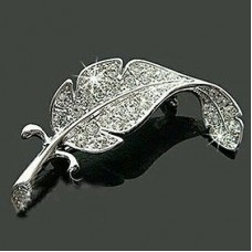 #6002 HOT Women's Fashion Leaf Silver Tone Rhinestone Crystal Wedding Brooch Pin