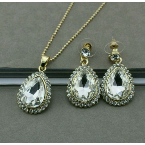 #5005 Women Bridal Wedding Crystal Water Drop Pendant Necklaces Earrings Sets