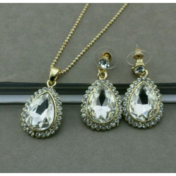 #5005 Women Bridal Wedding Crystal Water Drop Pendant Necklaces Earrings Sets #5005 Women Bridal Wedding Crystal Water Drop Pendant Necklaces Earrings Sets