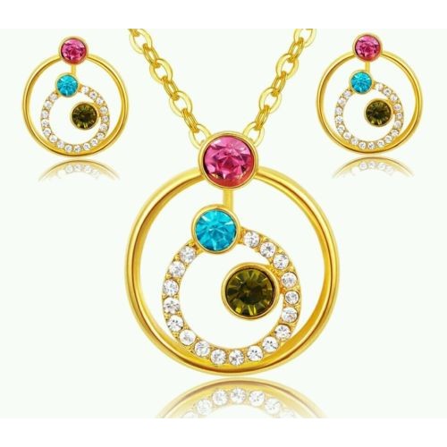 #5007 18k gold plated crystal wedding bridal african necklace earring set