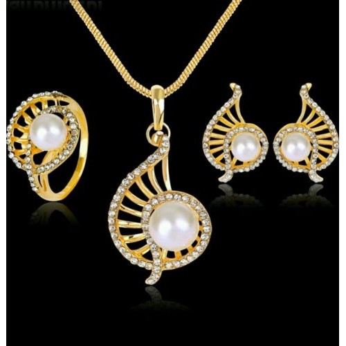 #5008 Korean Style Simulated-pearl Necklace/ Ring/Earrings 3-piece Jewelry Set