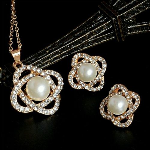 #5013 Gold Plated Diamond Jewelry Sets Imitation Pearl necklace earring set