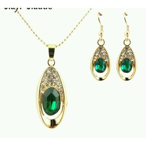 #5019 Bridal Wedding Charm Crystal Water Drop Pendant Necklaces Earrings Set