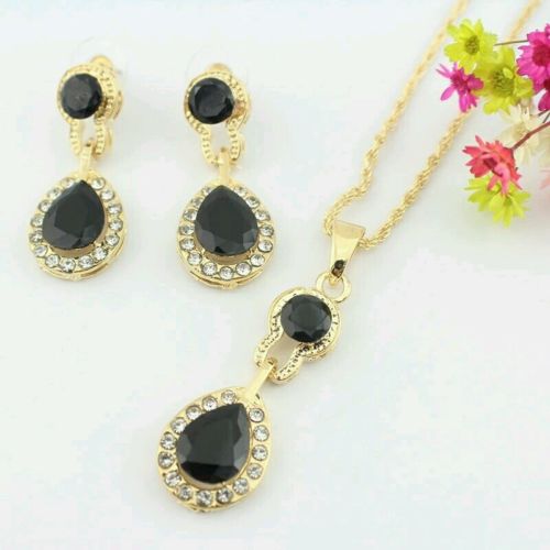 #5021 Turkey Crystal Wedding Jewelry Set 18K Gold Plated Necklace Earrings Set