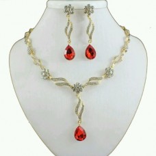 #5022 Gold Plated Austrian Crystal Pendant Necklace Earrings Bridal Jewelry Sets