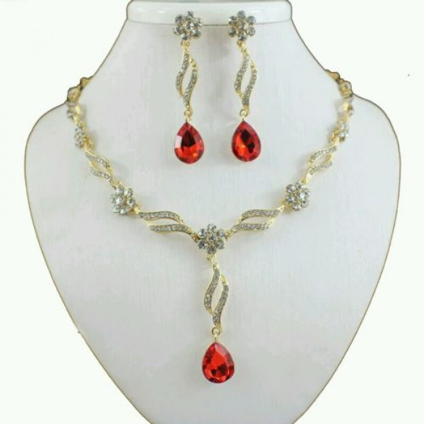 #5022 Gold Plated Austrian Crystal Pendant Necklace Earrings Bridal Jewelry Sets #5022 Gold Plated Austrian Crystal Pendant Necklace Earrings Bridal Jewelry Sets