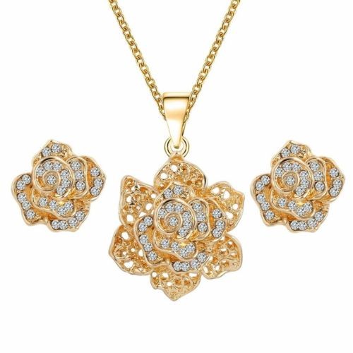 #5024 Arrival 18k Yellow Gold Plated Heart Austrian Crystal Necklace Earring set