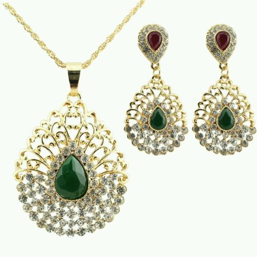 #5025 Wedding Jewelry 18K Gold Plated Peacock Pendant Earrings Necklace Set