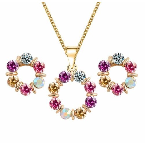 #5028  Round Crystal Fashion Wedding Fashion Wheel Pendant Necklace Earrings set