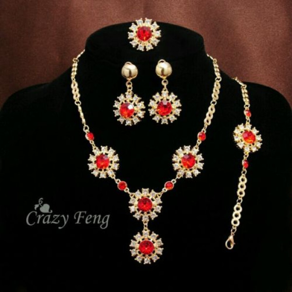 #5030 Snowflake Wedding Jewelry Set Gold Plated Ring Bracelet Necklace Set #5030 Snowflake Wedding Jewelry Set Gold Plated Ring Bracelet Necklace Set