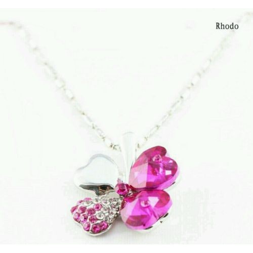 #7006 Hot Fashion Charming Pink Crystal Lucky Four-leaf Clover Pendant Necklace