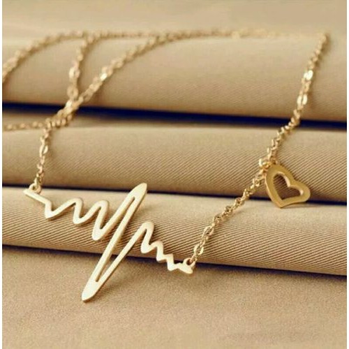 #7014 Wave Heart Necklace Chic Ecg Pulse Gold Plated Charm Pendant Necklace