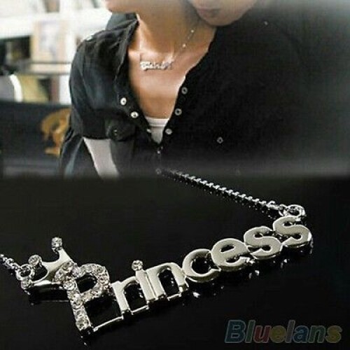 #7015 Fashion Crystal Words Letters With Crown Clavicle Chain Pendant Necklace