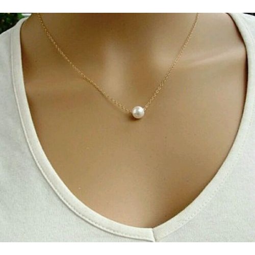 #7018 Women Fashion Simple Imitate Pearl  Choker Statement Collar Necklace
