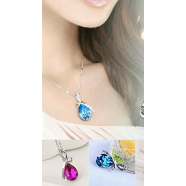 #7024 Women Pink Crystal Oval Drop Pendant Necklace with chain #7024 Women Pink Crystal Oval Drop Pendant Necklace with chain