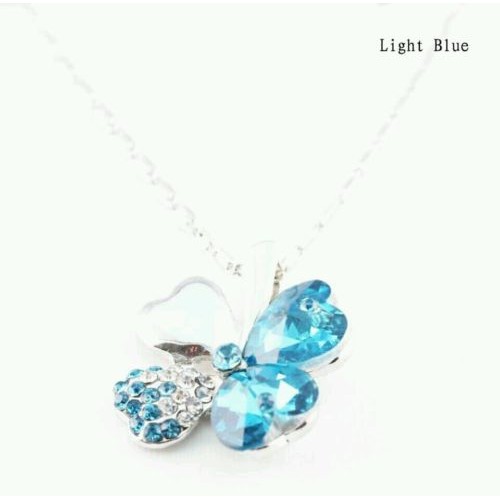 #7027 Hot Fashion Charming Blue Crystal Lucky Four-leaf Clover Pendant Necklace