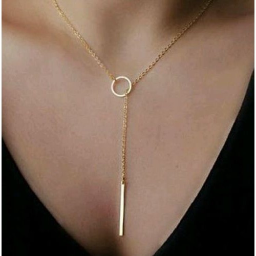 #7034 Hot Selling Gold Circle and Long Bar Pendants Necklaces