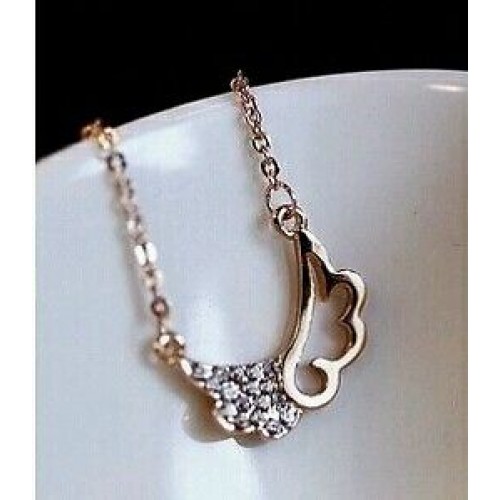 #7036 Korean version of sweet imitation diamond inlay wings of love necklace