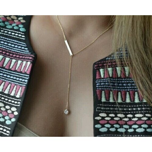 #7038 New Fashion Simple Gold Plated crystal Chain Necklace