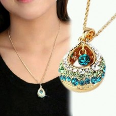 #7045 Charm Multi-Colored Crystal Rhinestone Teardrop Shape Pendant Necklace