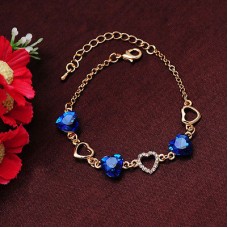 #3074 Fashion Charm Bracelet Gold Chain Link Crystal Chain Heart Lover Bracelet
