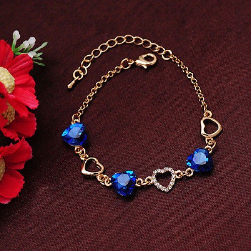 #3074 Fashion Charm Bracelet Gold Chain Link Crystal Chain Heart Lover Bracelet