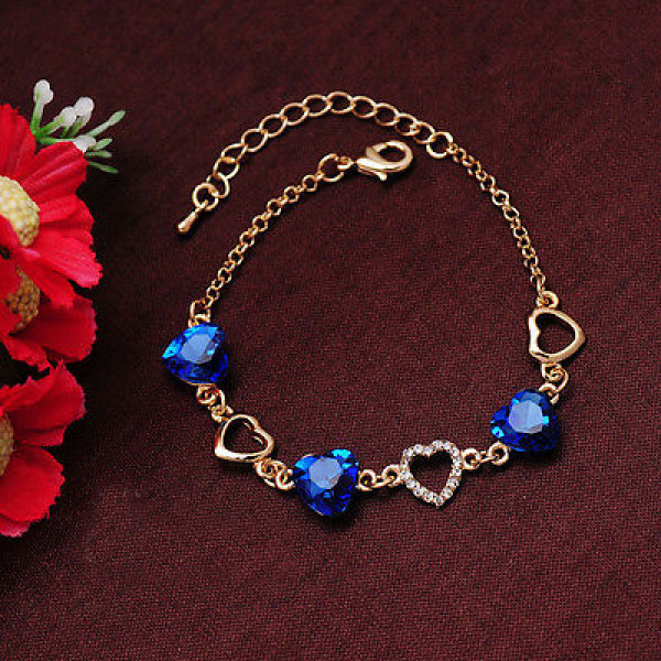 #3074 Fashion Charm Bracelet Gold Chain Link Crystal Chain Heart Lover Bracelet