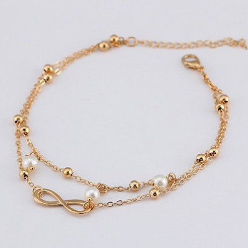 #2021  Summer Style Beach Gold Colour Two layers Charm Chains Simulate Anklet