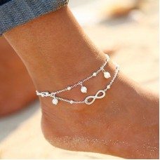 #2024  Summer Style Beach Silver Colour Two layers Charm Chains Simulate Anklet