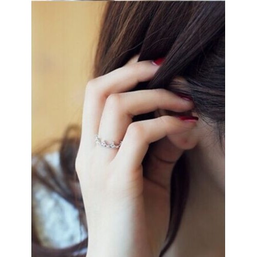 9059 Women's Fashion Concise Simple Micro Inlaid Cute Silver Crown Ring