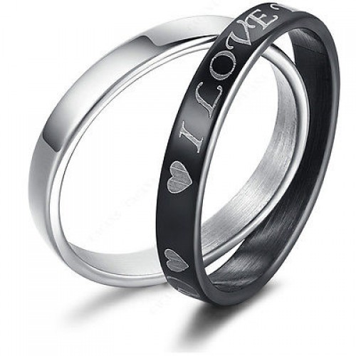 9206  Stainless Steel Rings For Women Double Rings 1set(2pcs) Loving Heart