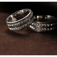 9207 Stainless Steel Rings For Women Fashion Double Lines Of CZ Jewellery