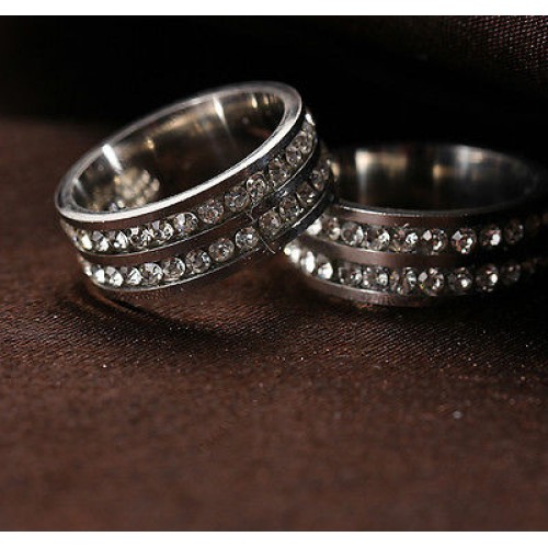 9207 Stainless Steel Rings For Women Fashion Double Lines Of CZ Jewellery