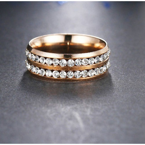 9216 Stainless Steel Rings For Women Golden Double Row CZ