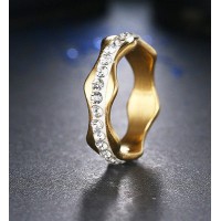 9219  Stainless Steel Gold Rings For Women CZ Wave Shape