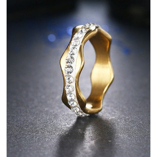 9219  Stainless Steel Gold Rings For Women CZ Wave Shape