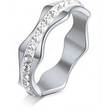 9221 Stainless Steel Silver Rings For Women  CZ Wave Shape Fashion